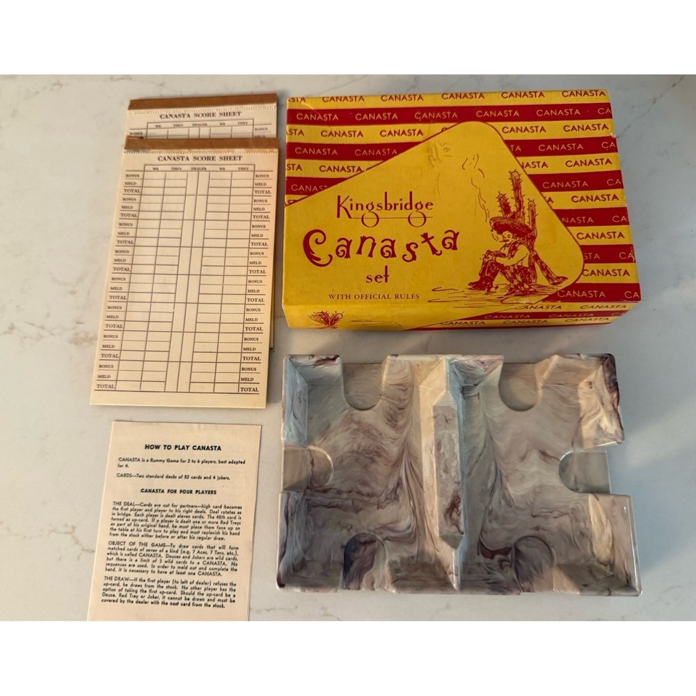Vintage 1950's Kingsbridge Canasta Tray & Instructions / Score Pads